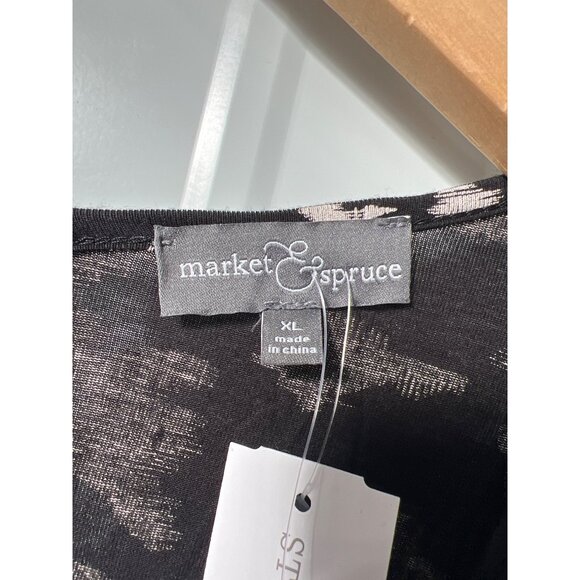 Market and Spruce Faux Wrap Short Sleeve Romper Women XL Keyhole Black Beige NEW - Picture 3 of 6